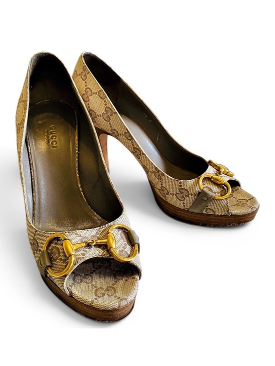 Gucci Shoes - 🛍️Gucci Authentic Horsebit Canvas Peep-Toe Pumps & All Original Packaging